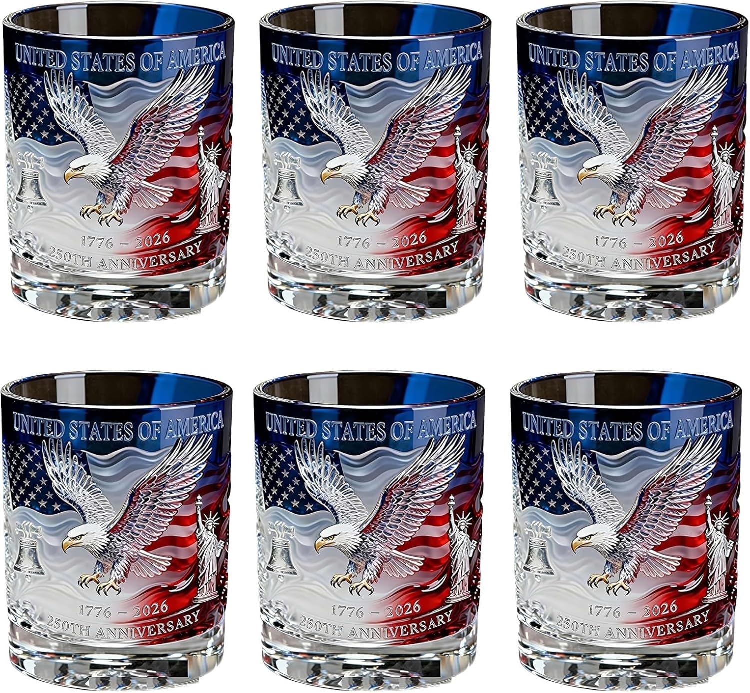 250th Anniversary Whiskey Bottle Decanter Liquor Father Gifts Patriotic Commemorative Bourbon Glasses America Heritage Personalized US Flask Eagle Independence Day(*A,6pcs)