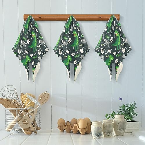 Miniatura 5 de FRODOTGV Dino Bones Roar Green Quality Print Microfiber Dish Drying Towel Fast Drying Set of 6 Flour Sack Kitchen Towels for Bathroom Sink