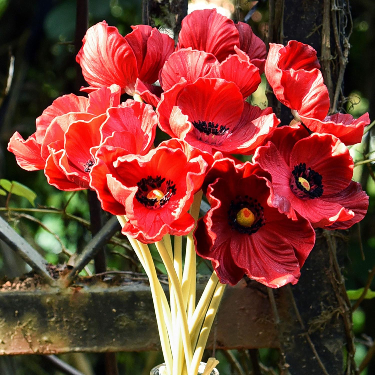 FiveSeasonStuff Real Touch Poppies Flowers Artificial Remembrance Day 12 Stems (Red) 12.6 inches