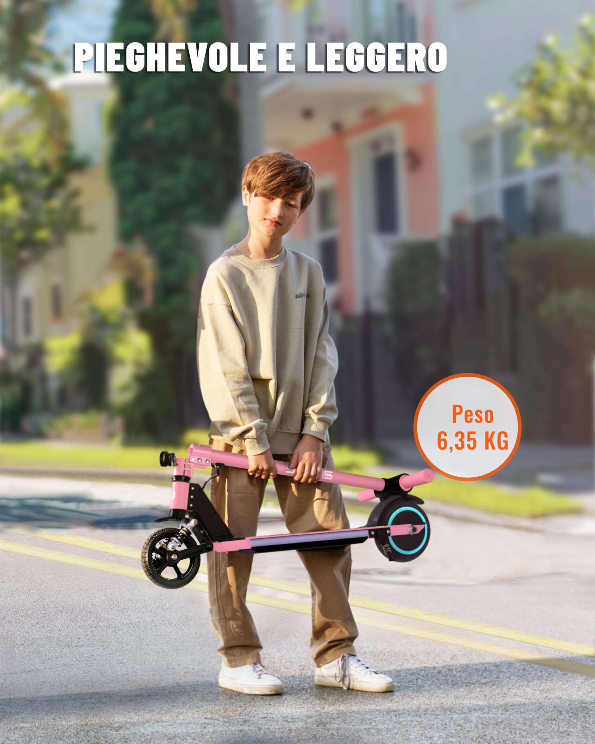 Monopattino Elettrico, 6.5'' Monopattino Elettrico per Bambini dai 6 ai 12 Anni, Pieghevole, Autonomia 5-8KM, Display LED