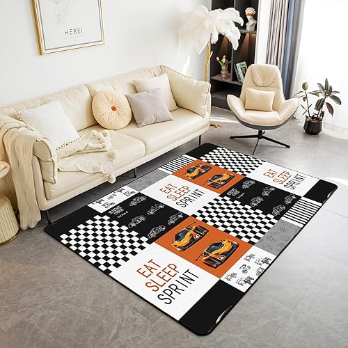Alfombra decorativa de coche de carreras, para sala de estar, para niños y niñas, con cuadrícula geométrica, para deportes extremos, 5 x 7 pulgadas