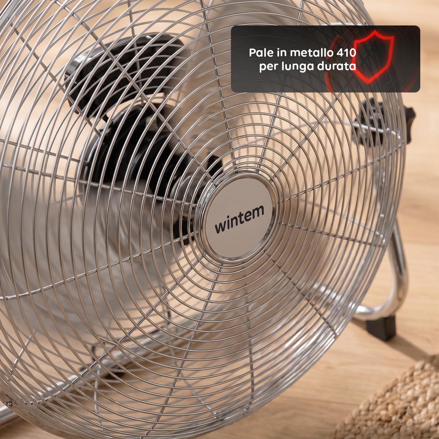 Wintem Standventilator oder Tischventilator, verchromt, 70 W, 3 einstellbare Geschwindigkeiten, ideal für jeden Bedarf, 19 x 18 x 34 cm, mit Schaufel von 40 cm und neigbarem Kopf