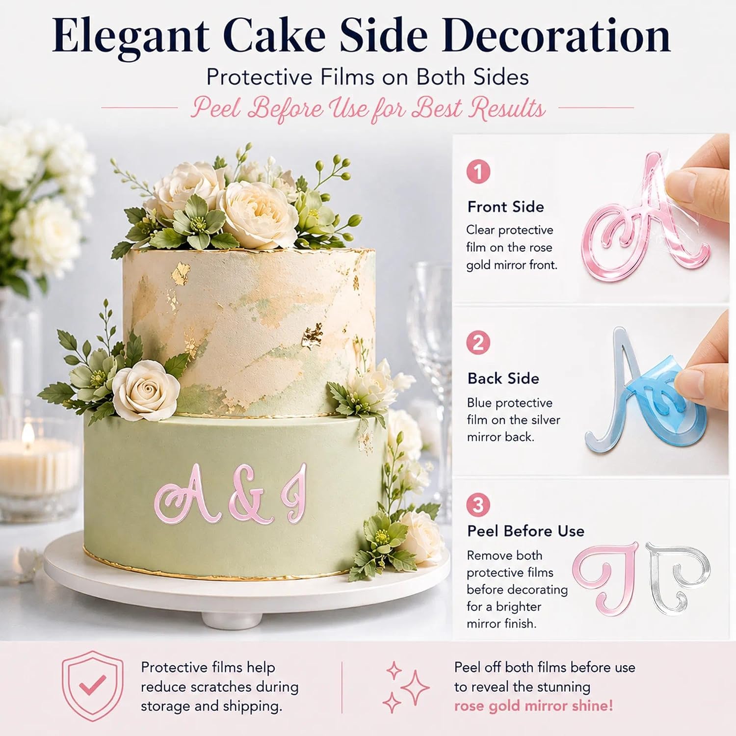 27Pcs Set Monogram Letters Cake Decor Rose Gold Mirror Acrylic Cake Decor image 3