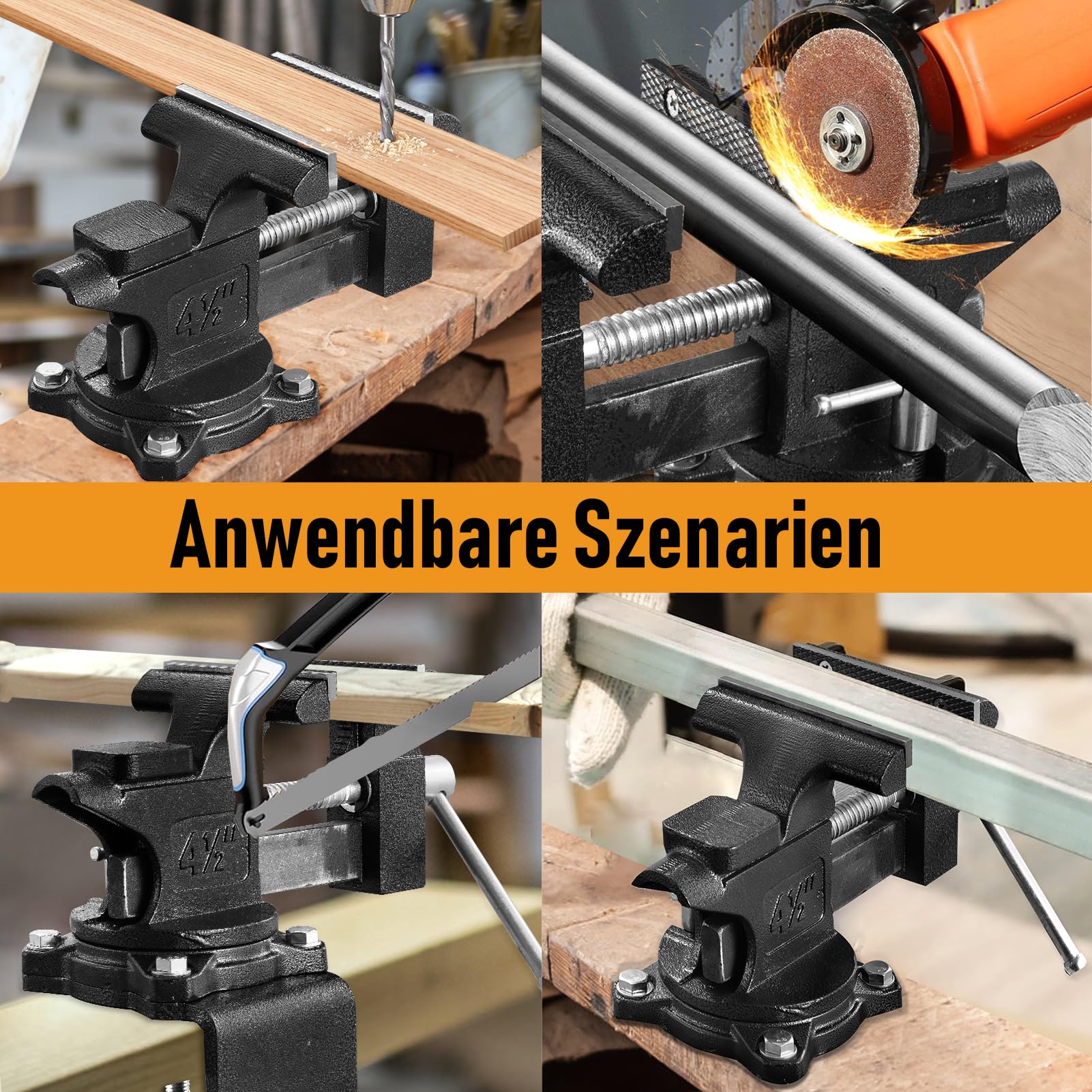 Schraubstock, 110 mm Tischschraubstock Drehbar 270°, 2 in 1 Mehrzweck Hochleistungs Schraubstock Klemmbar mit Multifunktionalen Weichen Backen für leichte Beanspruchung für Werkbank