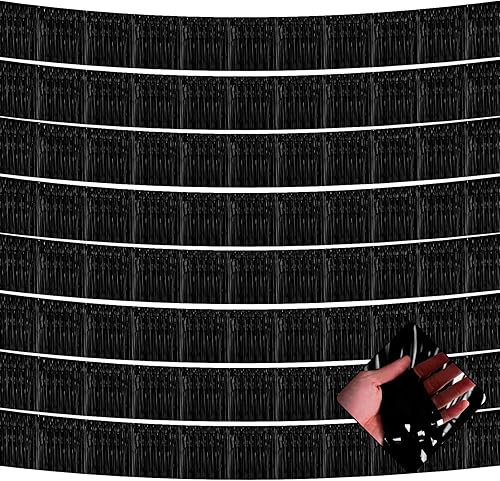 Miniatura 84 de Paquete de 10 guirnaldas de flecos de papel de aluminio rosa de 10 pies con serpentinas metálicas de oropel para colgar en la pared, telón de fondo