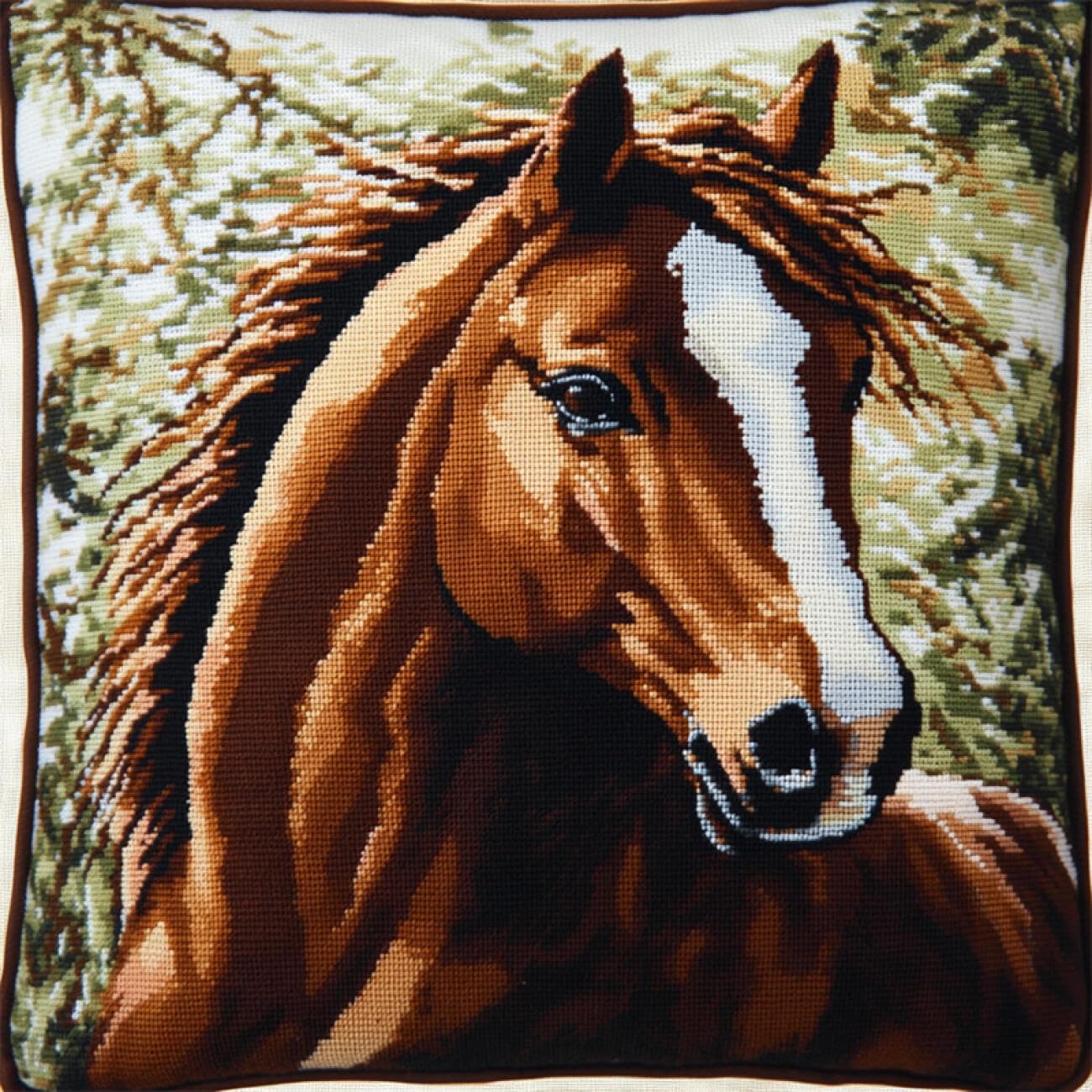 Henypt 9CT Cross Stitch Cushion Kits for Adults Horses Animal DIY Cushion Embroidery Kit Needlepoint Handmade Needlework Cushions Kits Stitched Pillow Cover Set for Adults Beginners 50x50cm