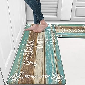HEBE Anti Fatigue Kitchen Rug Sets 2 Piece Non Slip Kitchen Floor Mats Farmhouse Kitchen Rugs and Mats Heavy Duty Comfort Foam Rug Carpet for Kitchen Sink Laundry Room 18"x28"+18"x48"
