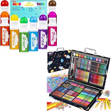 Dot Markers & 183-Pack Drawing Painting Set for Easter Gifts, Birthday, Childrens Day, Christmas Gifts and Party Favors, Gift Case Crayons, Oil Pastels, Watercolors Cake, Colored Pencils
