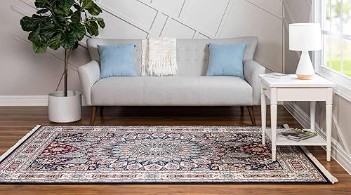 Miniatura 7 de Unique Loom Colección Narenj Adams - Alfombra de área (2 pies 7 pulgadas x 9 pies, azul marinobeige)