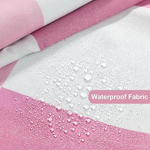 Miniatura 4 de Cortina de ducha a cuadros de ORTIGIA y juego de forro de PEVA, rosa y blanco, lindas cortinas de ducha retro a cuadros con 12 ganchos de metal