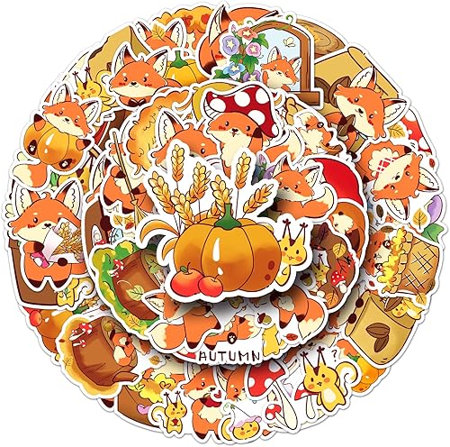 Miniatura 4 de Paquete de 50 calcomanías de zorro kawaii para niños y niñas, dibujos animados de animales salvajes, impermeables, calcomanías de vinilo para