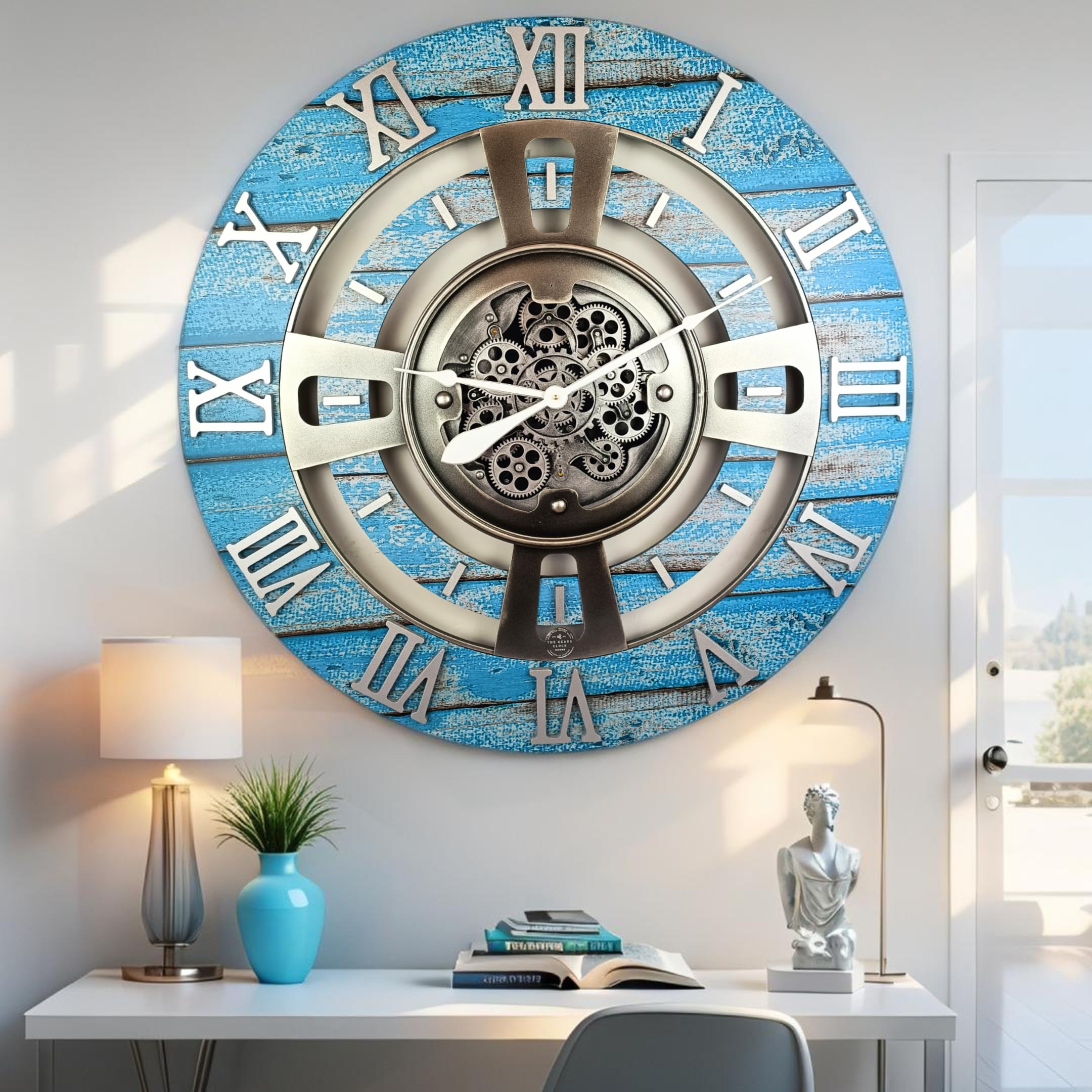 ImprovingLife - Orologio a ingranaggi con movimento reale, linea England (Blu Oceano, 60 cm)