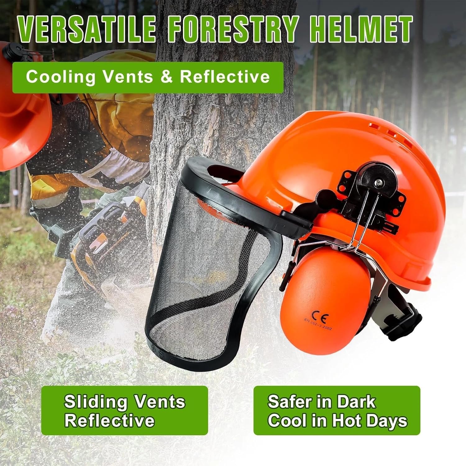 Chainsaw Safety Helmet with Mesh Face Shield and Ear Muffs
