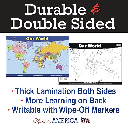 Miniatura 4 de Brainymats 8 manteles individuales educativos para niños de 6 a 10 años, presidentes de Estados Unidos, mapa del mundo, mapa de EE. UU., tabla