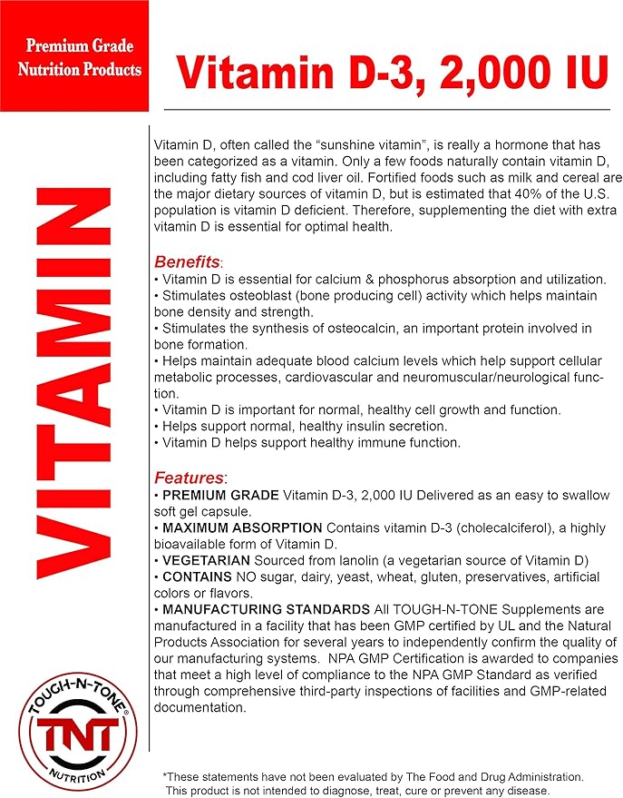 TOUGH-N-TONE Vitamina D-3 2000 IU Softgel miniatura 5