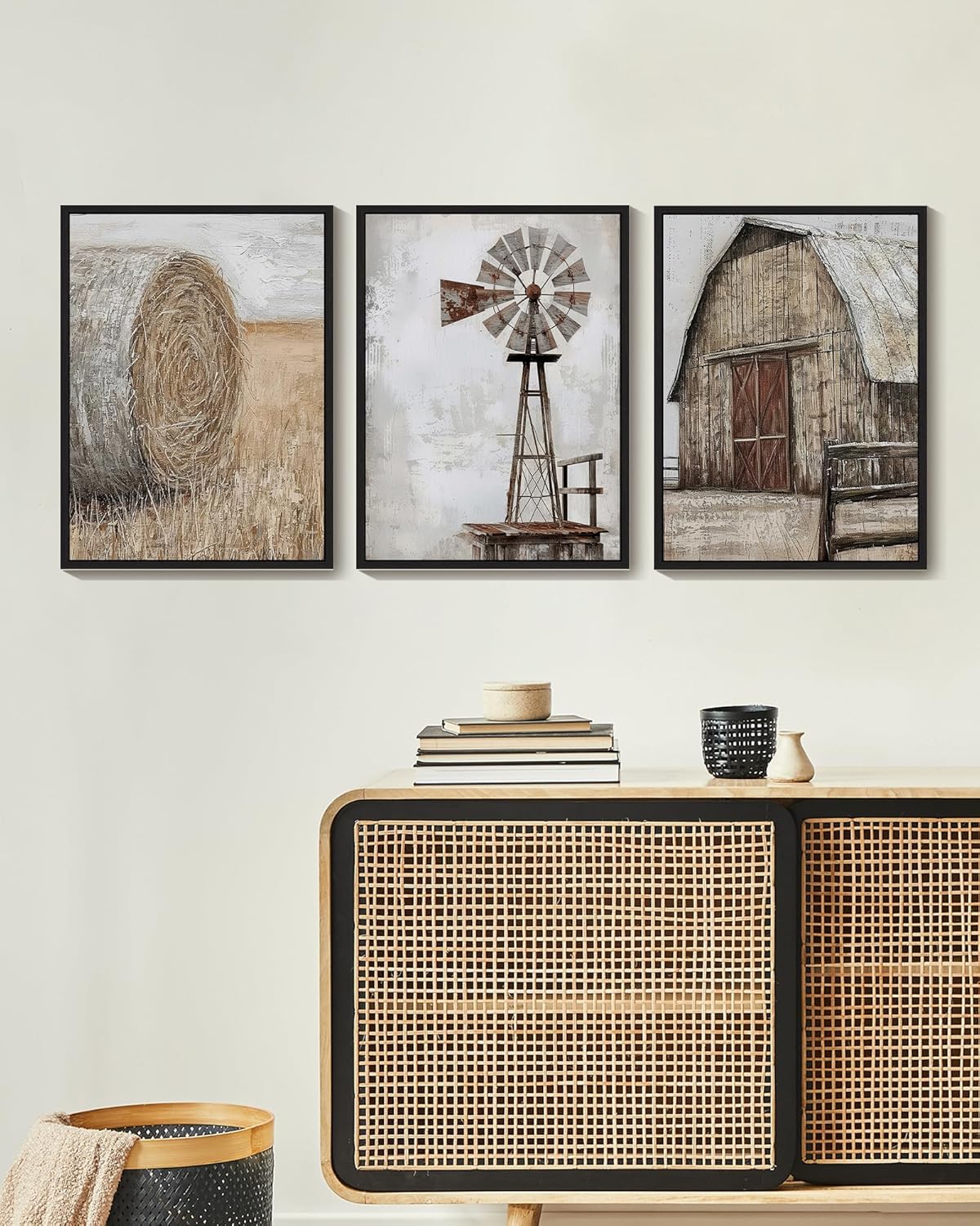 Drsoum Farmhouse Wall Art Vintage Rustic Windmill Barn Cornfield Pictures Framed Painting Landscape Countryside Rural Canvas Artwork Home Decor Ready to Hang 11x14in - Black Framed