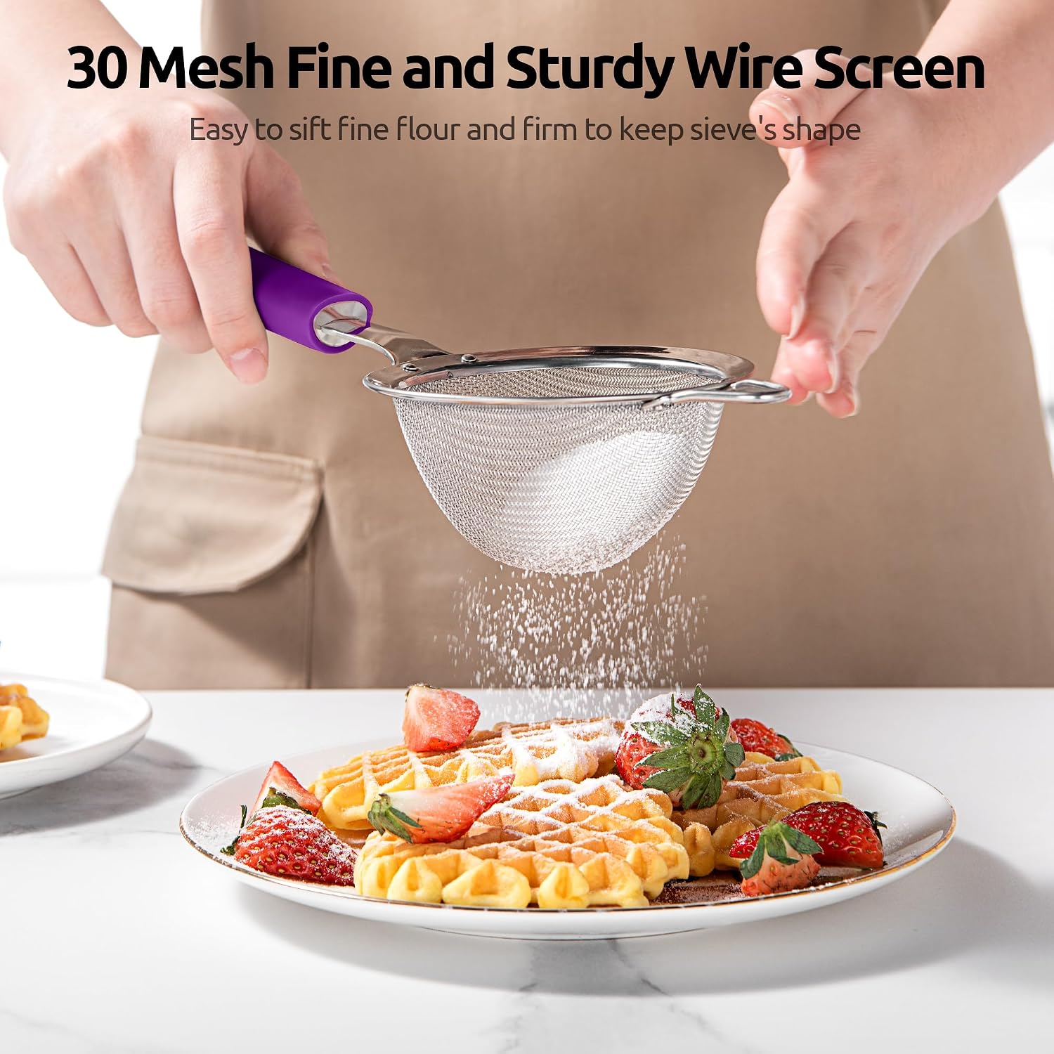 U-Taste Fine Mesh Strainer, 18/8 Stainless Steel Sieve 30 Mesh, S/Purple image 5
