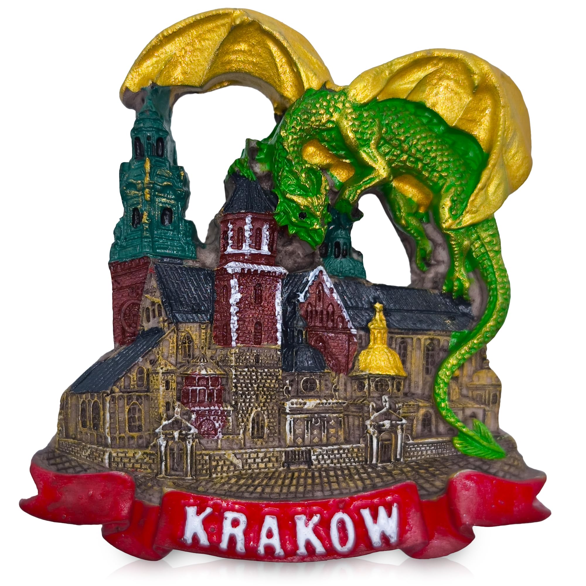 Maxi-Solutions Kraków Krakow Souvenir Fridge Magnet – 3D Wawel Dragon & Old Town Design – Poland Travel Keepsake Refrigerator Magnet (Kraków)