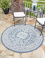 Vista 1 de Unique Loom Outdoor Aztec Collection Alfombra de área - Chalca (10 pies, redonda, azul/marfil)