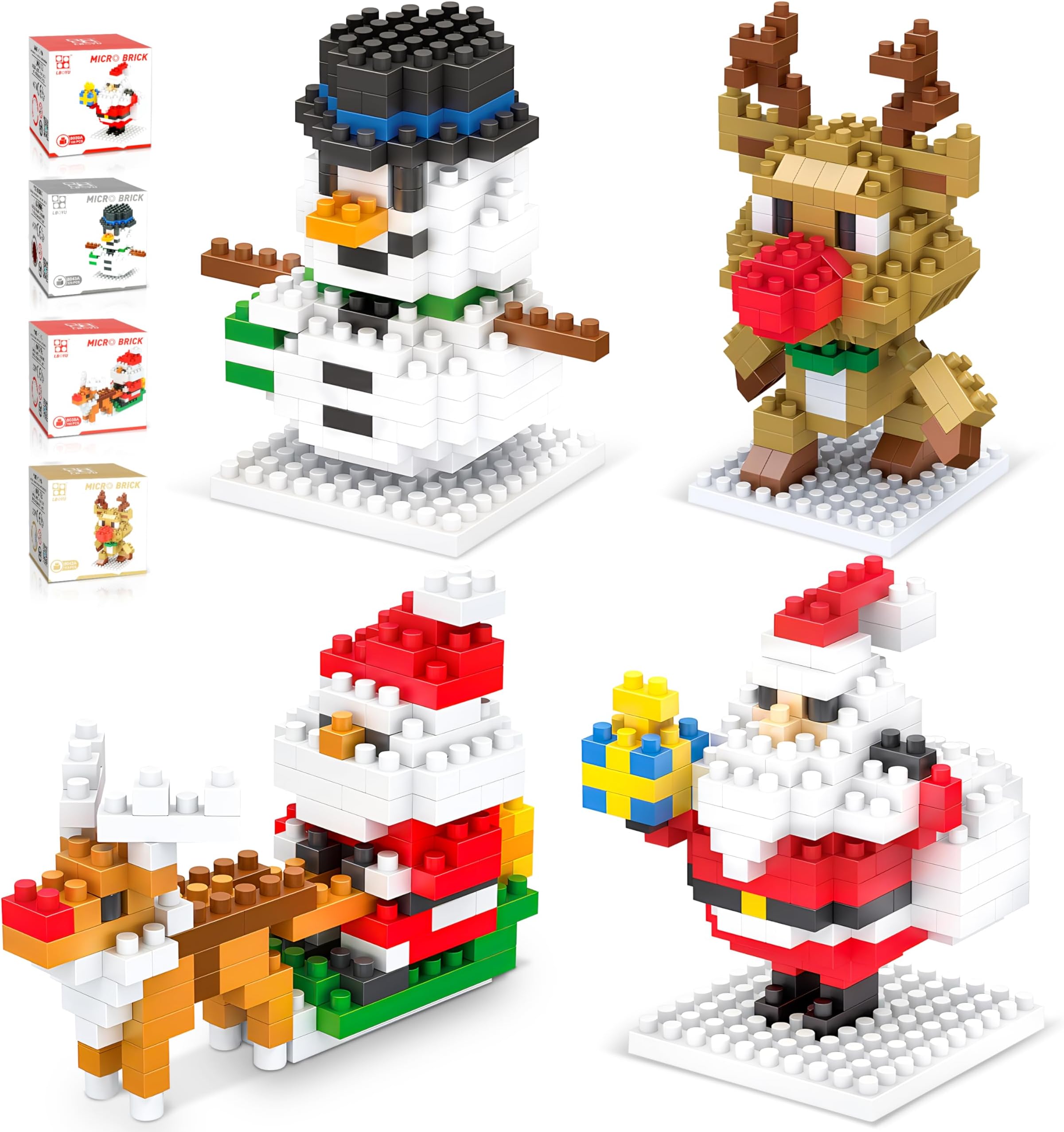 Erweicet 4 Pack 655PCS Christmas Building Block Toys Christmas Claus Snowman Elk Sleigh Building Kit Set for Kids Boys Girls Teens Christmas Stocking Stuffers Gifts