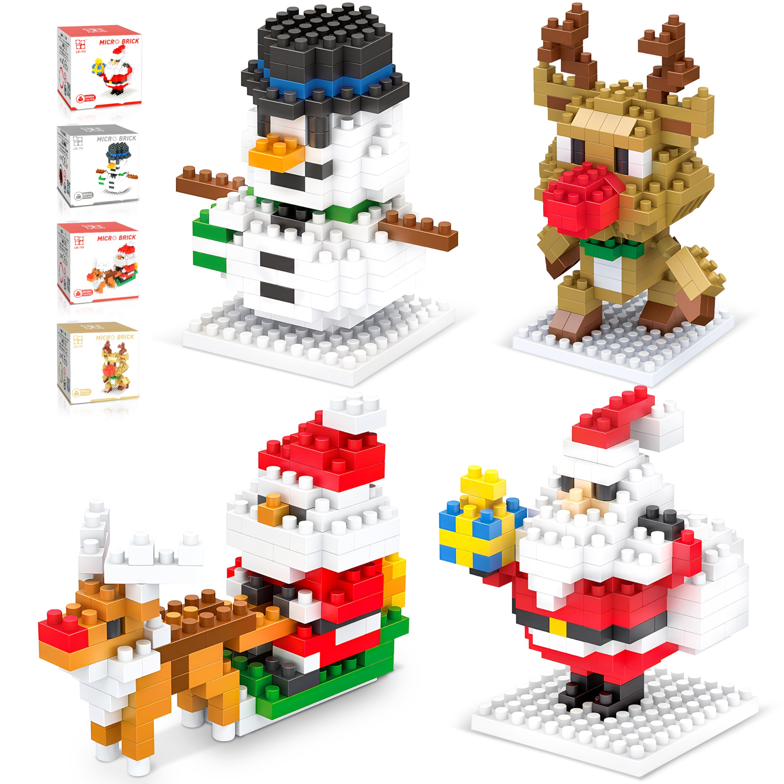 Erweicet 4 Pack 655PCS Christmas Building Block Toys Christmas Claus Snowman Elk Sleigh Building Kit Set for Kids Boys Girls Teens Christmas Stocking Stuffers Gifts