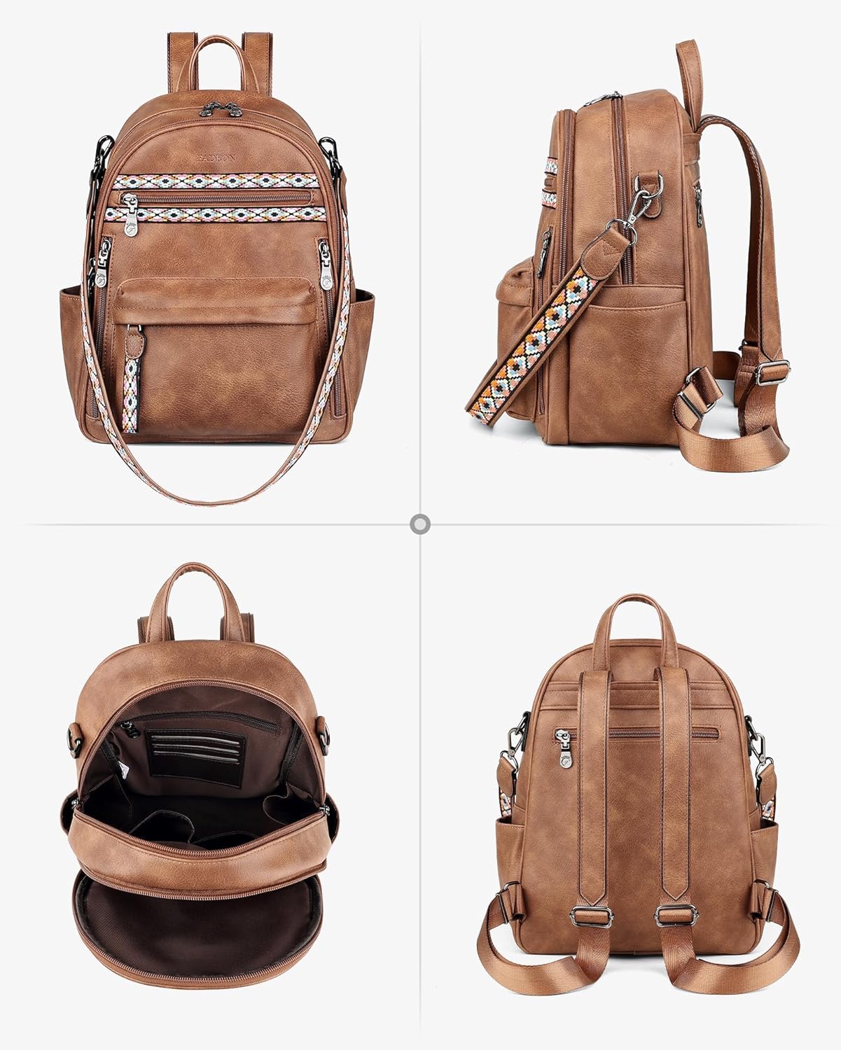 FADEON Small Backpack Purse for Women Designer PU Leather Roomly Mini Backpacks Multi Pocket Fashion Shoulder Backpack - Image 7