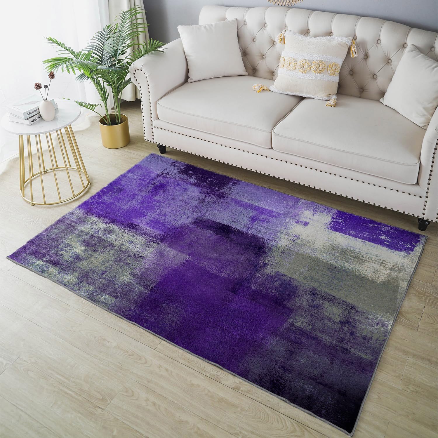 LOKMU Non-Slip Area Rugs Purple and Grey Abstract Art Home Decor Rugs Carpet for Classroom Living Room Bedroom Dining Kindergarten Room 5'x7'