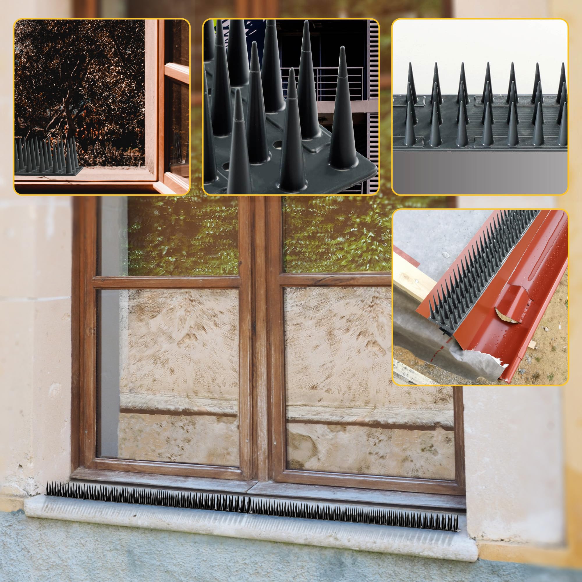 KADAX 12er Set Vogelabwehr Spikes, Kunststoff, 51x4x3,5 cm, 3-reihig, für Tauben, Katzen, Marder, Zaun, Balkon, Dach, Fensterbank, robust und wetterbeständig, frei zuschneidbar, Anthrazit