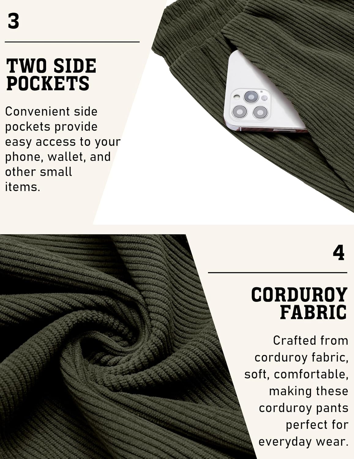 COOFANDY Men's Corduroy Pants Casual Drawstring Trousers Elastic Waist Fashion Tapered Streetwear Joggers with Pockets - Image 5