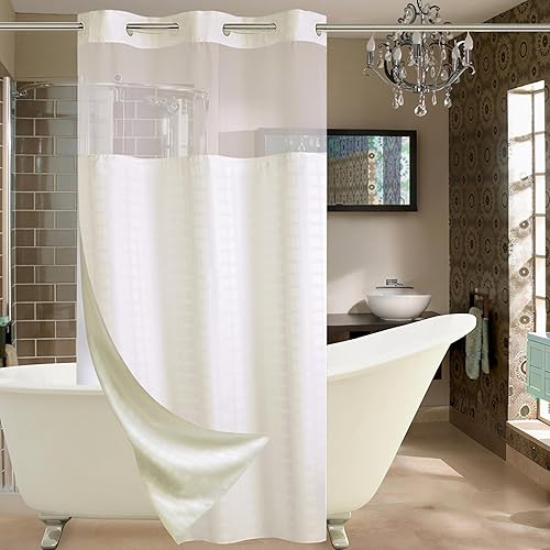 Miniatura 24 de Conbo Mio Cortina de ducha extra ancha sin gancho con forro a presión, 108 x 74 pulgadas, cortinas de ducha blancas de lujo para hotel para baño con