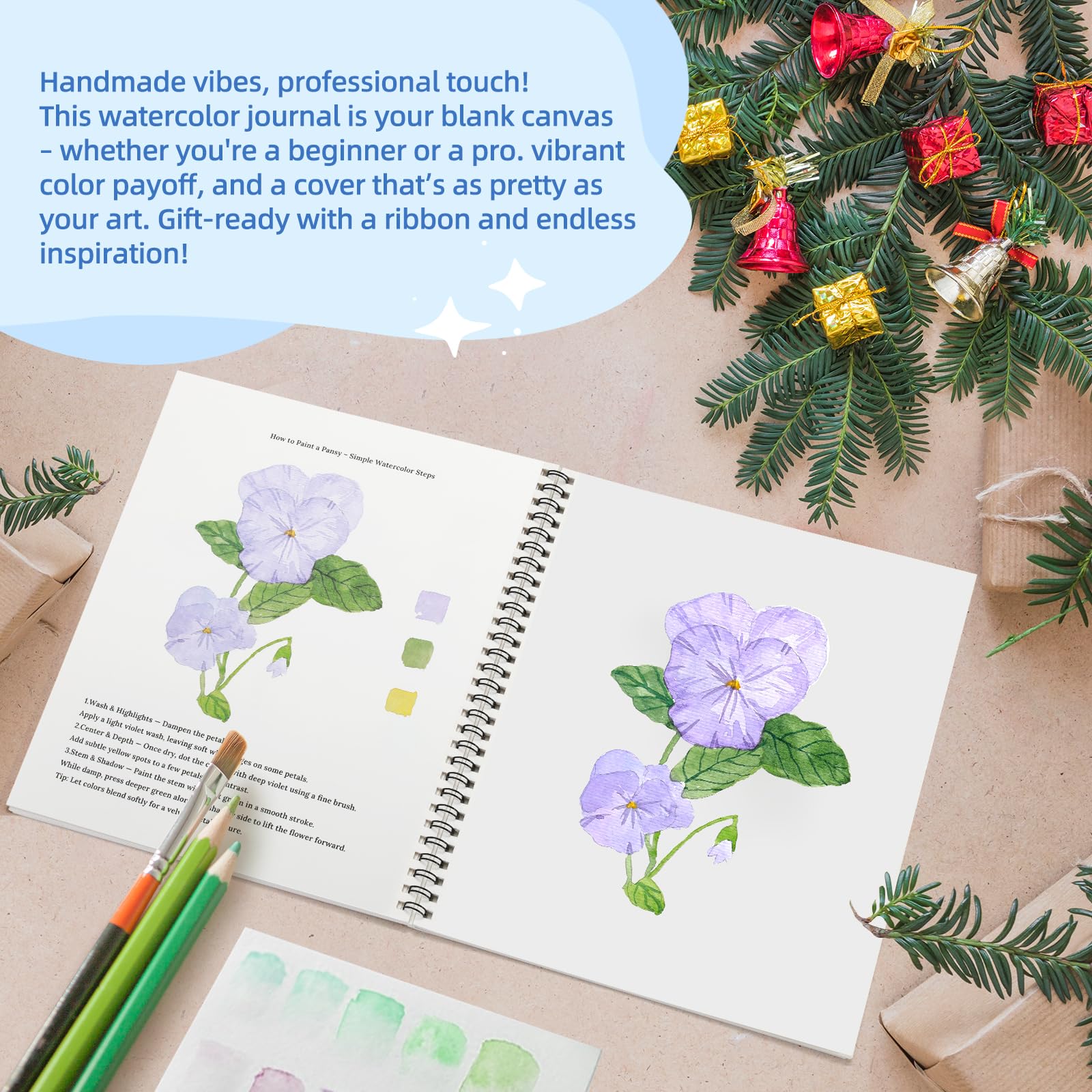 Teswarha Aquarell-Arbeitsbuch mit dickem echtem Baumwoll-Aquarellpapier für Erwachsene und Jugendliche, Spiralbindung, 300 g/m², Kunstpapier, 12 Blatt, Blumen, 20,8 x 24,9 cm
