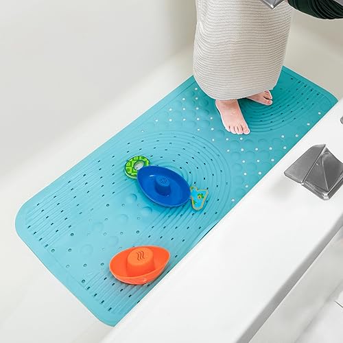 Nuby Tapete de baño acolchado para bebés y niños pequeños, tapete antideslizante para ducha y bañera con ventosas, color aguamarina