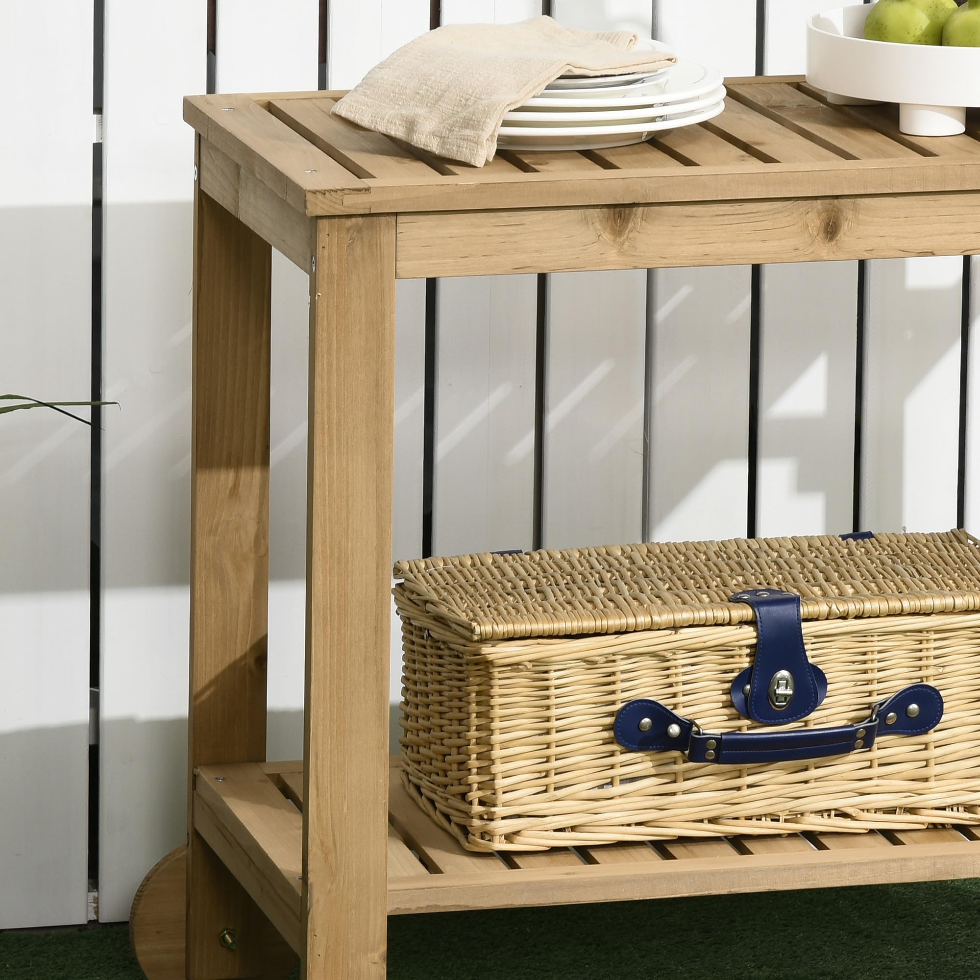 Outsunny Carrello Portavivande da Giardino in Legno di Abete 95x47x74 cm