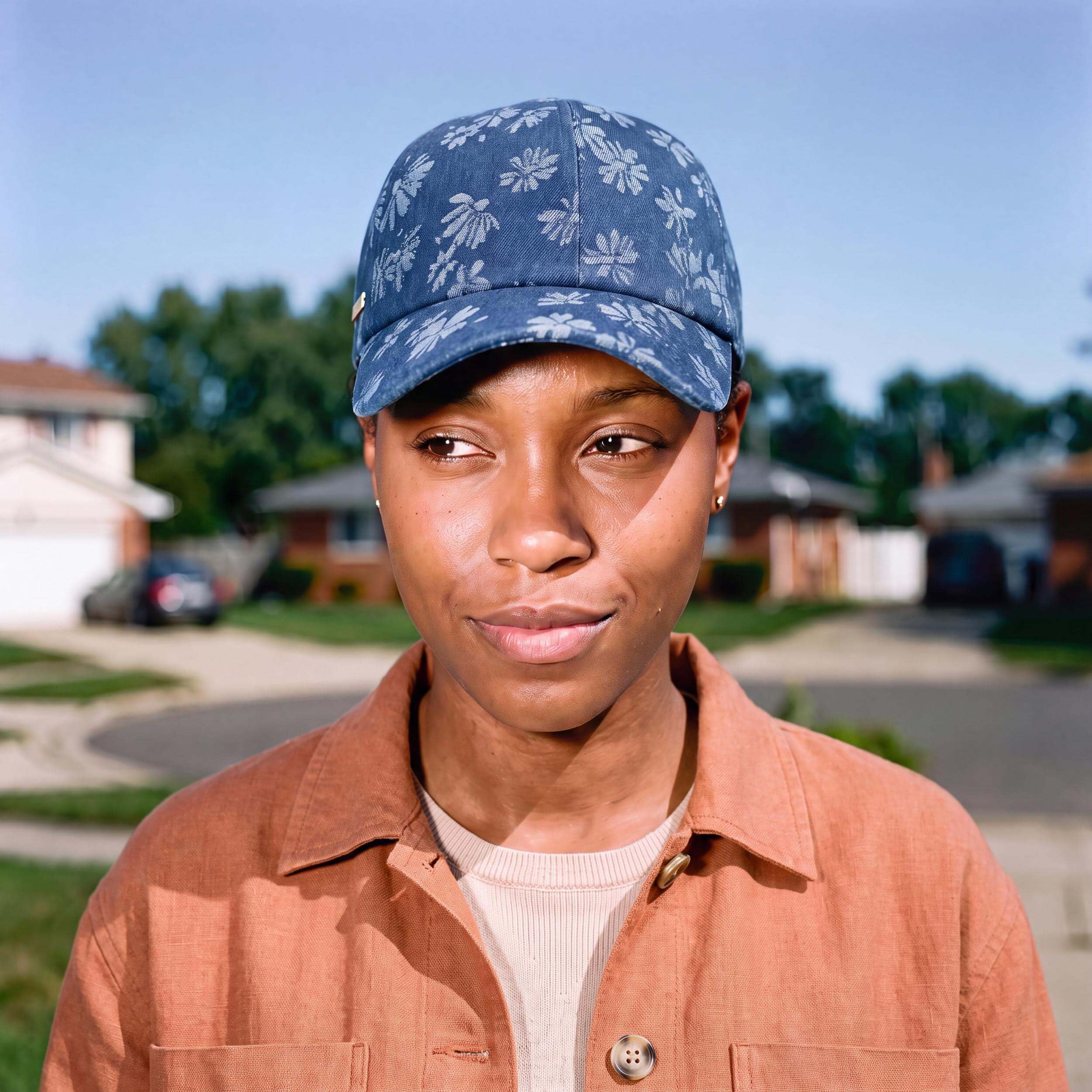Seeberger Denim Flower Cap Basecap baseballówka damska - metalowa klamra, z daszkiem wiosna-lato - One Size Denim