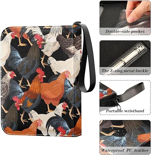 Miniatura 4 de Hens 4 Pockets Trading Card Album Folder for Cards PU Cover Zip Card Binder with 400 Side Loading Pockets Sturdy Card Holder Folders for Boys Girls