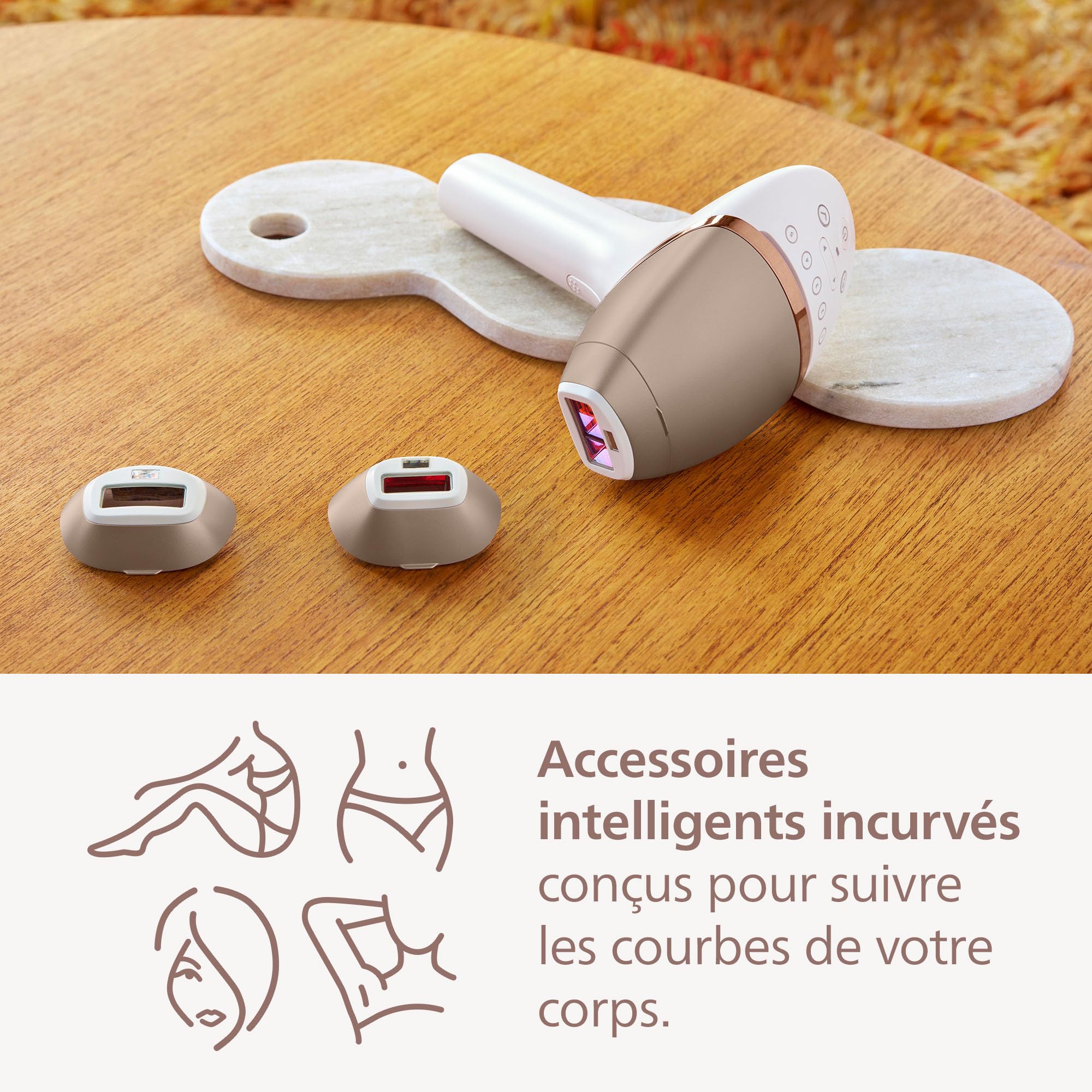 Philips Lumea série 9000, Épilateur à lumière pulsée, alternative à l'épilation laser, technologie SenseIQ, 3 accessoires pour corps, visage et zones de précision, usage avec ou sans fil, BRI955/00
