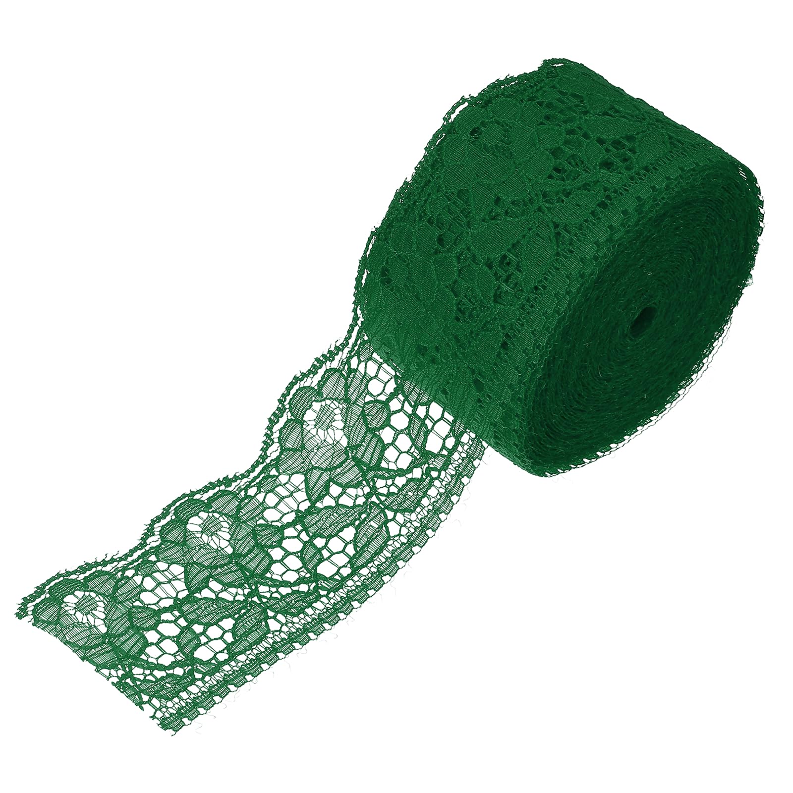 sourcing map 2.4 Inch Wide 10 Yard Elastic Lace Ribbon Floral Pattern Grass Green Stretch Lace Trim Embroidered Fabric for Sewing Making, and DIY Crafts, Gift Wrapping, Bouquets, Wedding Decor