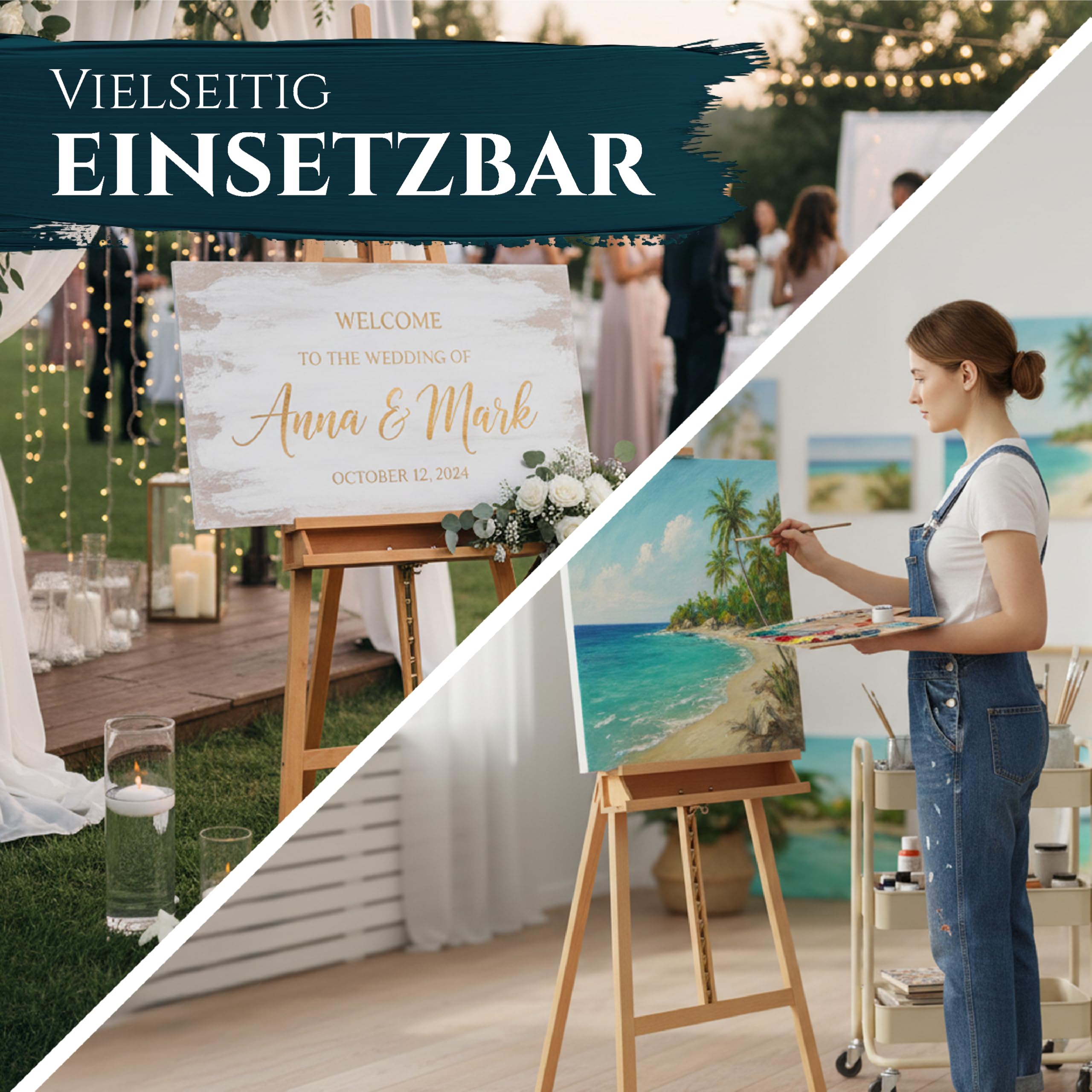 Artina Staffelei Holz Groß Barcelona – FSC® Holzstaffelei für Leinwände bis 120cm – 225cm höhe verstellbar Malstaffelei klappbar