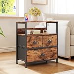 MUTUN Table de chevet avec 3 Tiroirs de tissu pour chambre, 22.8" Table de chevet avec plateau ouvert, Table de fin, Table latérale, 3-Drawer Dressing, Table de nuit, Table De Chevet, Brun rustique
