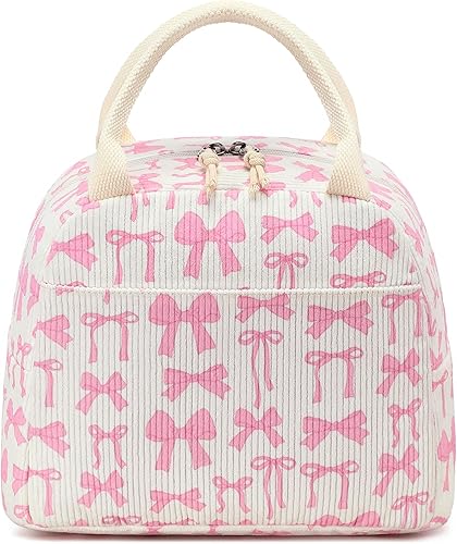 Vista 43 de Bluboon Bolsa de almuerzo para mujer, bonita bolsa de almuerzo de pana con correa para el hombro, reutilizable, aislada, gran capacidad