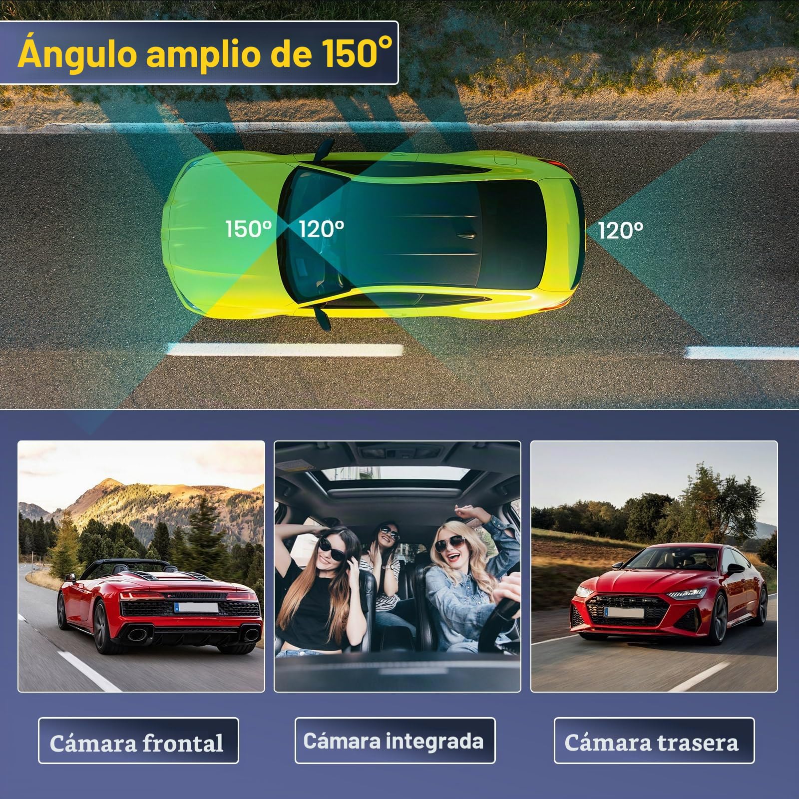 Hikity 2.4" 1080P WiFi Dashcam 4 Dashcam con DVR G-Sensor Tarjeta TF 64G | Pantalla IPS Dashcam con Coche Ángulo 360° Modo Aparcamiento 24H Grabación Continua Cámara de Coche Visión Nocturna