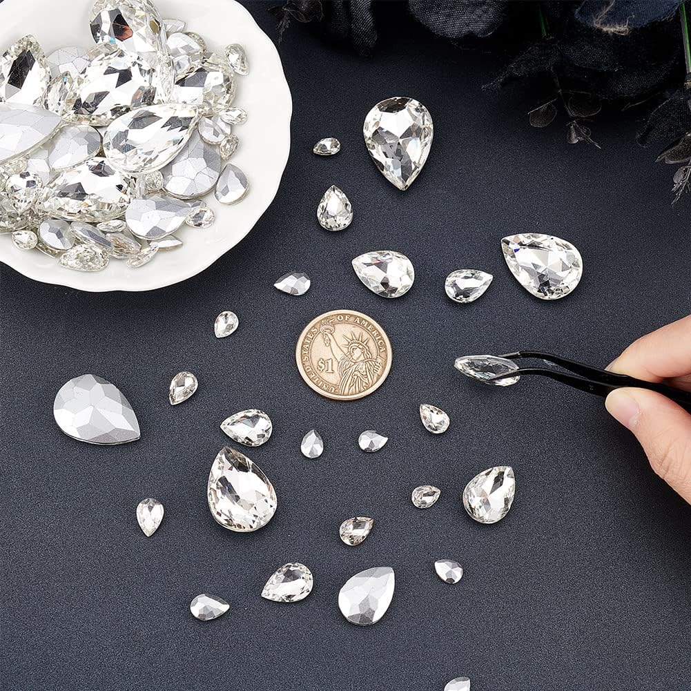 FINGERINSPIRE 94 Pcs Pointed Back Rhinestone 6 Sizes Glass Rhinestones Gems Clear Teardrop Crystal Beads Jewels Embelishments with Silver Plated Back Faceted Bead for Craft Decor Jewelry Making - Image 3