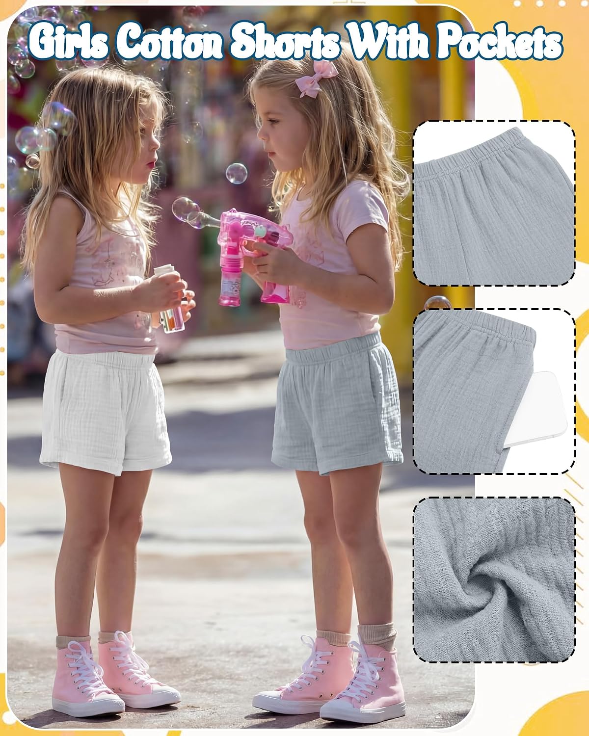 3 Pack Girls Cotton Shorts Lightweight Bike Pants with Pockets Soft Summer Casual Kids Clothes for 5-14 Years