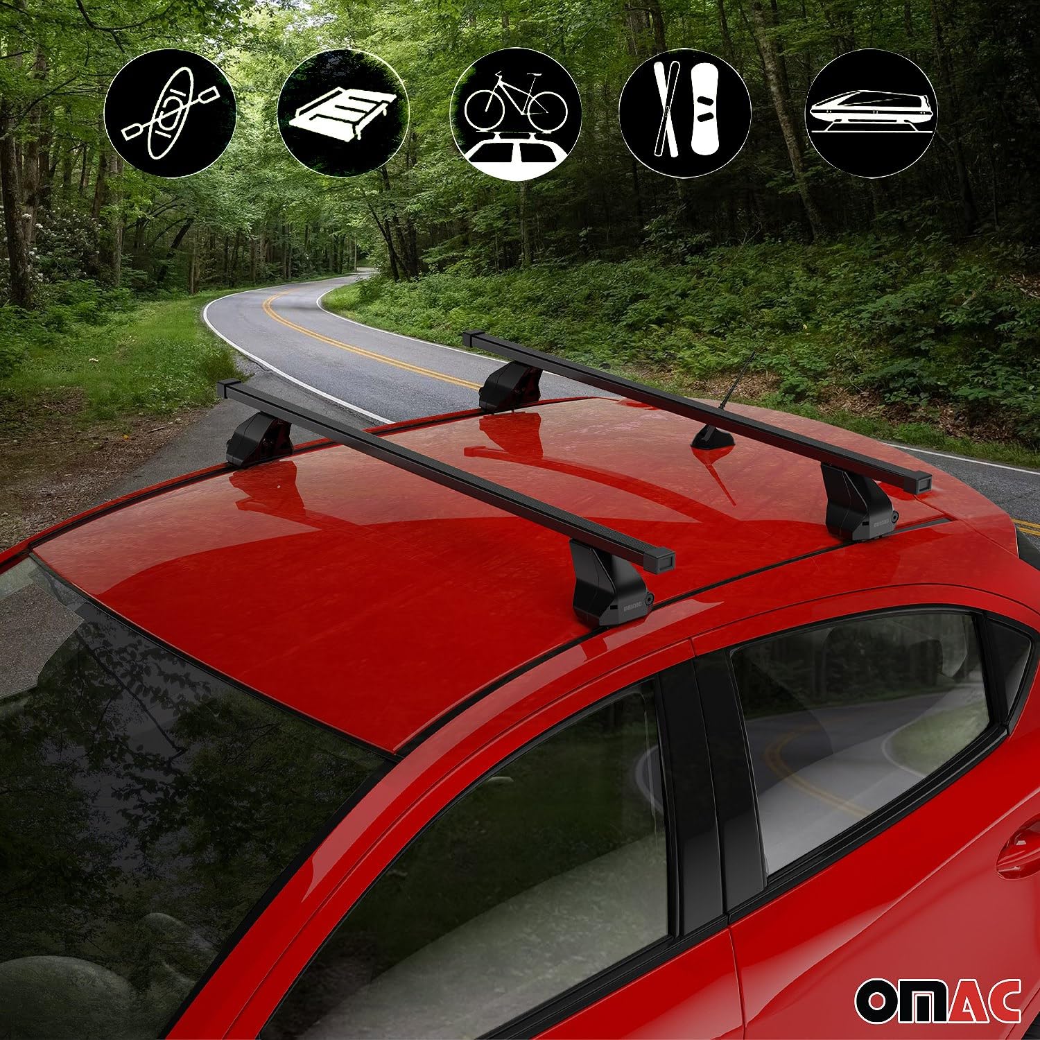 Menabo Barres de toit compatibles avec Mercedes Classe B W246 2011-2018 en acier 75 kg Noir 2 points de fixation pour porte-vélos, coffres de toit, porte-skis, verrouillables