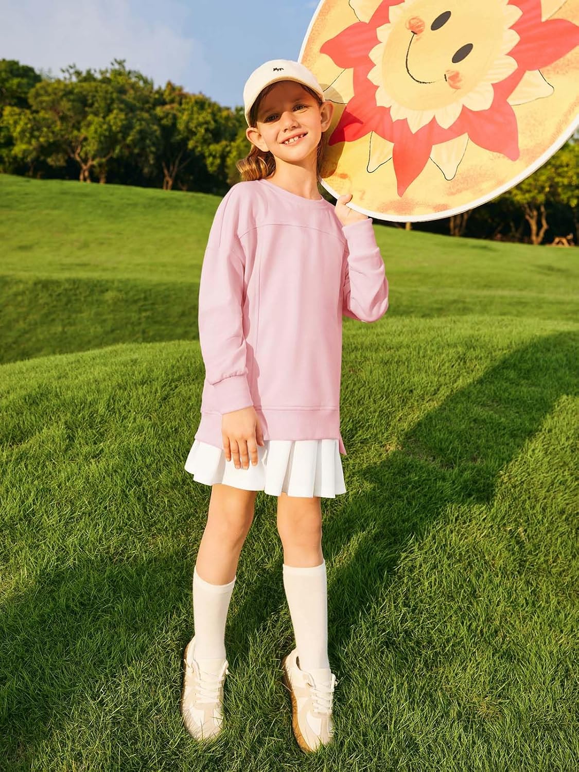 Haloumoning Girls Casual Crewneck Sweatshirt Kids Long Sleeve Side Slit Oversized Pullover Tops 5-14Y - Image 2