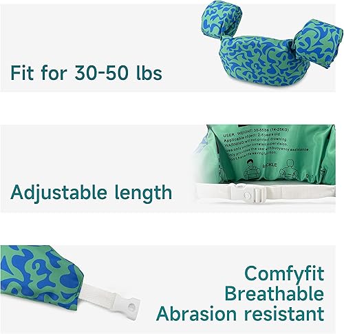 Vista 19 de Silfrae - Chaleco flotador para natación con dispositivo de aprender a nadar, peso de 30 a 50 libras