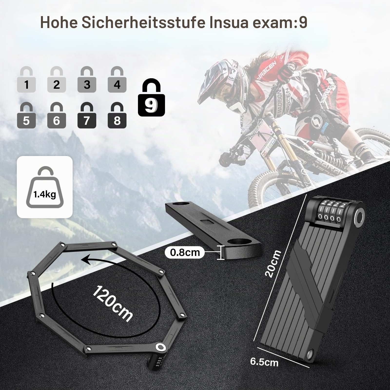 IMAYCC Fahrradschloss Faltschloss Hohe Sicherheit, 120CM Faltschloss Fahrrad Zahlenschloss, Robustes Bike Lock mit Halterung, Extra Hohen Diebstahlschutz für alle Fahrräder, E-Bikes, etc. (1.4kg)