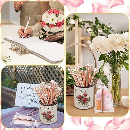 Miniatura 5 de Yeaqee 91 piezas de bolígrafos para despedida de soltera con diamantes, set de 31 bolígrafos de cristal para boda, 30 bolsas de organza, 30