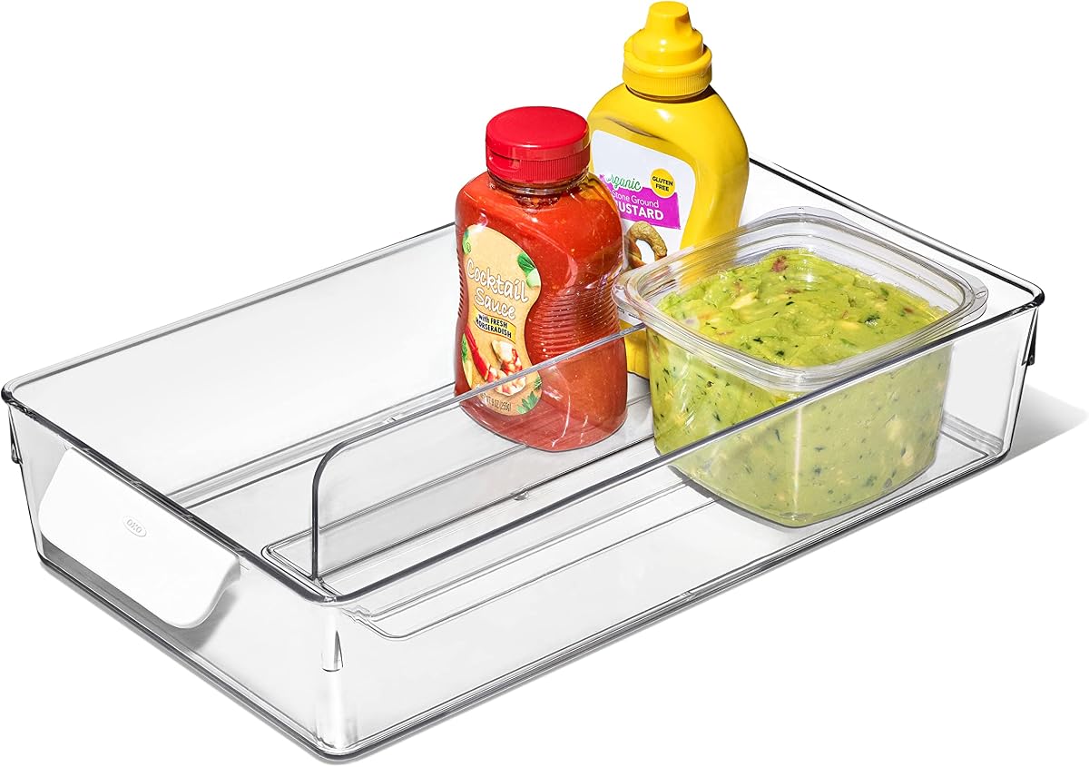 Good Grips Contenedor de almacenamiento ajustable para refrigerador: para condimentos, bolsas de jugo, vasos para refrigerios y más