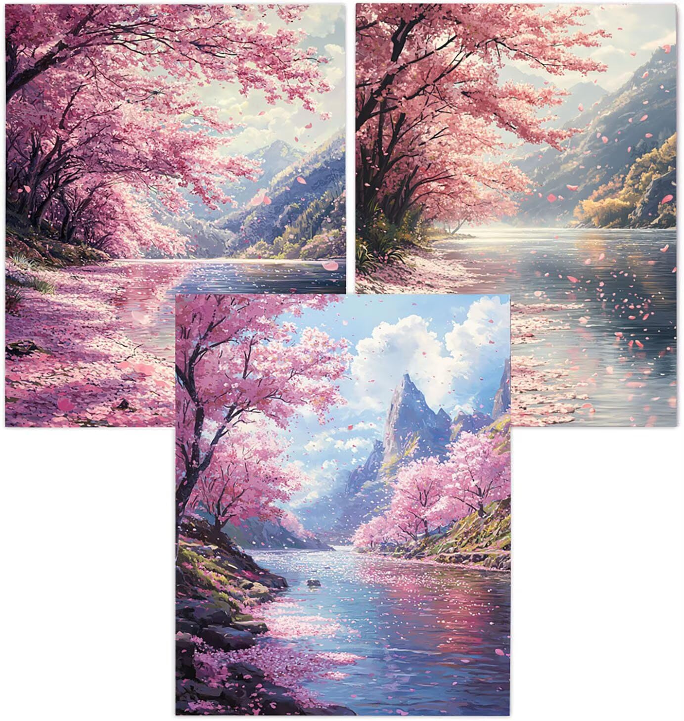 Generico Cnyaunfi 3 Pezzi Paesaggio Pittura Diamante Fai-Da-Te, 5D Rosa Diamond Painting Kit Completo per Hobby Creativi Adulti, Per La Decorazione Della Parete Di Casa 60x80cm YF-3523